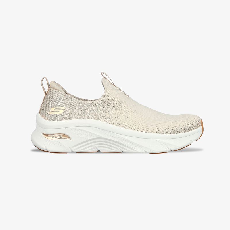 Tenis Skechers Arch Fit D Lux mujer beige dorado